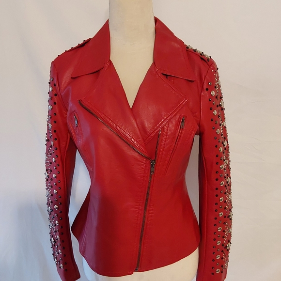 V Christian Red Faux Leather Moto Jacket. SIZE SMALL - Picture 7 of 16